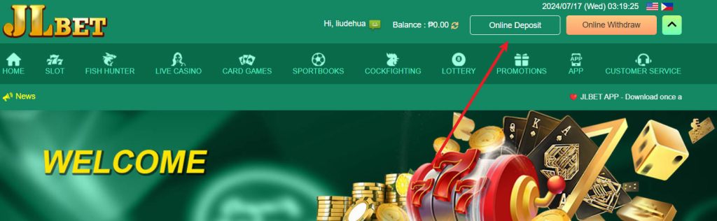 After the member logs in, click "Deposit Online"