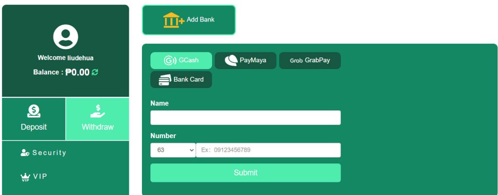 Enter the withdrawal amount and fill in a valid contact number